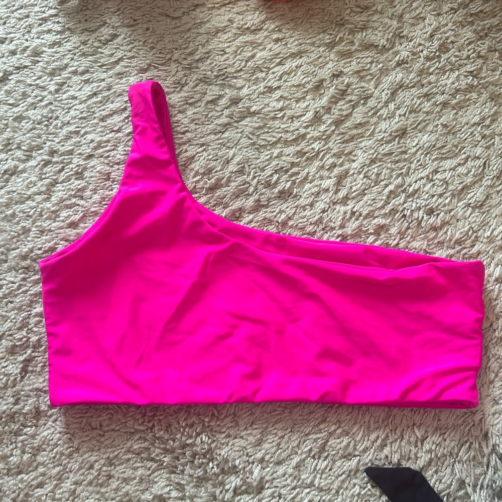 SHEIN Hot Pink One-Shoulder Bikini Top